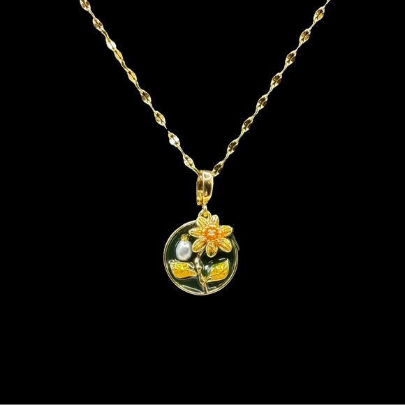 Flower and Pearl Enamel Pendant Necklace with Pearl Accent - Picture 4 of 16